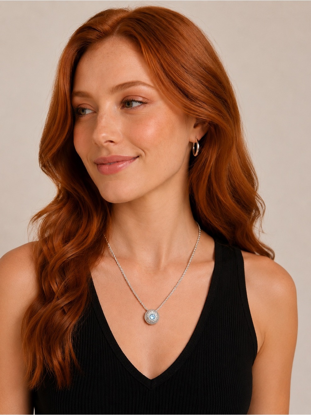 Brighton Silver Necklace with Light Blue Center Stone